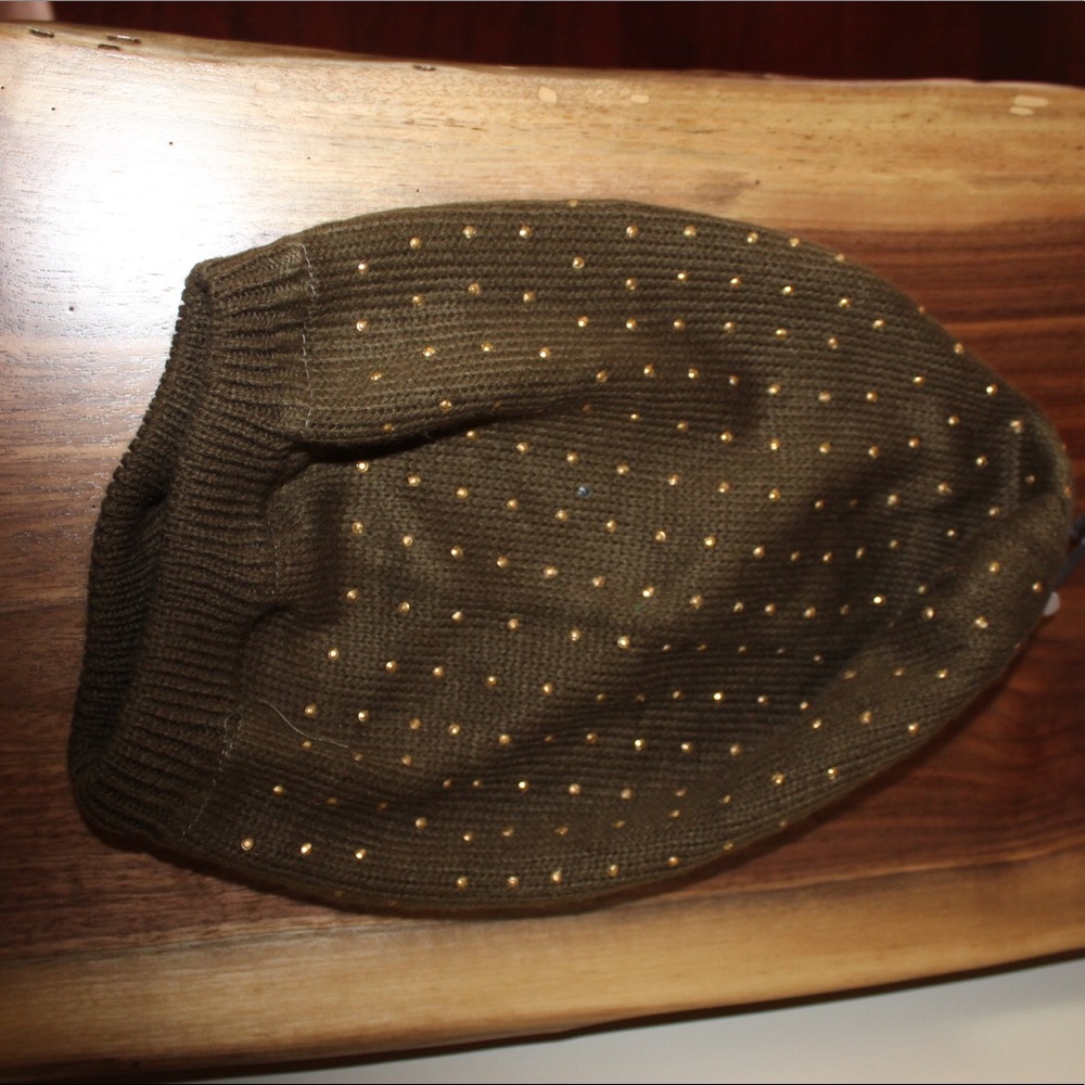 Green / gold embellished beanie